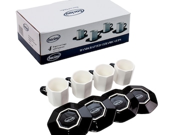 Bacimi® Mini Ceramic Espresso Cups with Saucer - Set of 4 - 2.7oz - 80ML - Small Drinking Cups with Handle - Dishwasher & Microwave Safe...