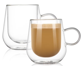 Tazas de café de vidrio borosilicato hechas a mano, con aislamiento de doble pared de 355 ml (12 oz).