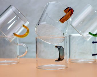Tazas de espresso Bacimi de vidrio borosilicato transparente multicolor, 120 ml/4 oz, juego de 6