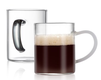 Tazas de espresso pequeñas de vidrio borosilicato Bacimi de 90 ml (3 oz), con asa de colores (paquete de 2).
