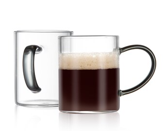 Bacimi Borosilicate Mini Glass Espresso cups 3oz / 90ML, Smoke Handle Set of 2