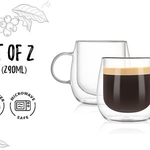 Tazas de café de doble pared de borosilicato, tazas de vidrio aislante hechas a mano de 10 oz (juego de 2) imagen 5