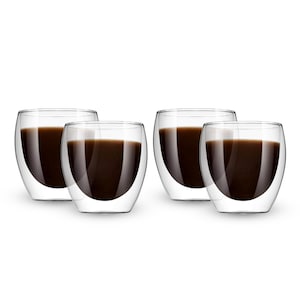 Bacimi Double Wall Insulated Espresso Coffee Mugs (Set of 4 / 5oz) - Clear Borosilicate Cups - Thermal Drinking Cups for Espresso,...