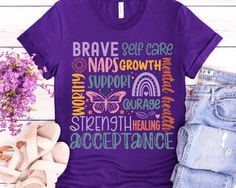 Positive Affirmation Shirt Self Love Mental Health Matters Growth Mindset Shirt Inspirational Words Shirt Word Cloud Tee Womens Tshirts