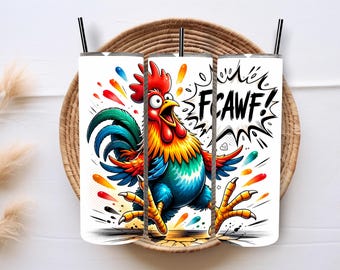 Bundle 5 Funny Rooster Cartoon 20oz Tumbler Wrap | Watercolor Chicken PNG Set | Humor Sublimation