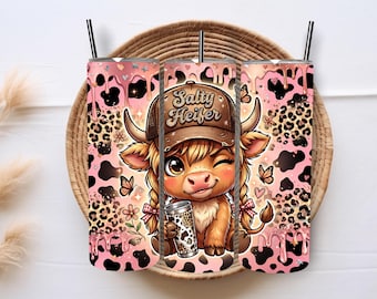 Salty Heifer Highland Cow Tumbler Wrap, Funny Sarcastic PNG Design (Digital Download)