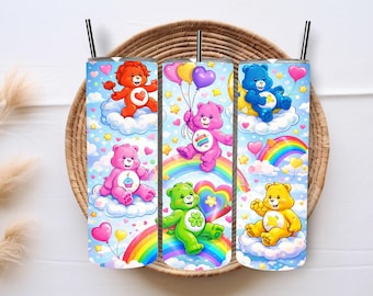 Rainbow Cartoon Bears Tumbler Wrap – 20oz Skinny Sublimation Design (Digital Download)