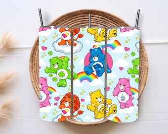 Rainbow Cartoon Bears Tumbler Wrap – 20oz Skinny Sublimation Design (Digital Download)
