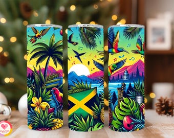 Jamaica Tumbler Wrap: Tropical Island Design, 20oz Skinny Tumbler (PNG Digital Download