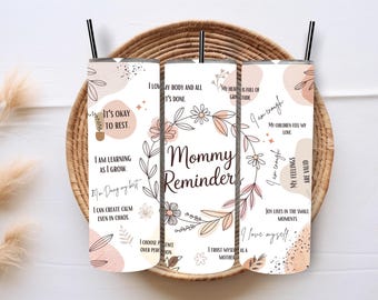 Boho Mommy Affirmations Tumbler Wrap: Pink Floral Sublimation Design (Digital Download)