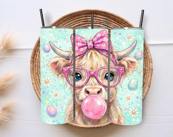 Easter Highland Cow Tumbler Wrap, Pastel Spring Sublimation Design (Digital Download)