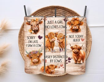 Highland Cow Tumbler Wrap PNG, Funny Country Girl Sublimation Design (Digital Download)