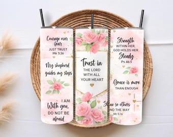 Christian Roses Tumbler Wrap, Blush Watercolor Floral Sublimation PNG (Instant Download)