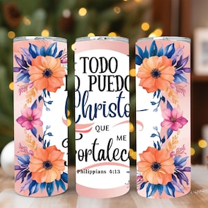 Cristiano 20oz Skinny Tumbler Wrap, Spanish Bible Verse Sublimation Design, Digital Download PNG, Religious Jesus God Tumbler Wrap PNG
