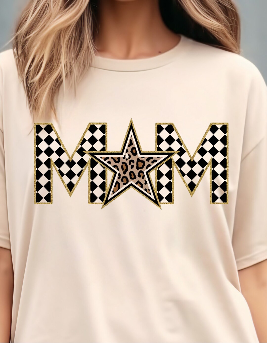 Mother's Day MOM LIFE Leopard Print Lip Printings Round Neck Short Sleeve T-shirt