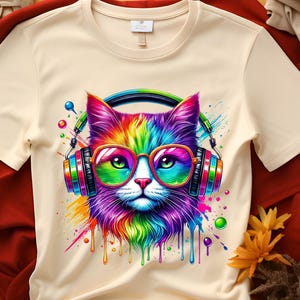 Graffitikatt PNG: Färgglad urban konst, sublimerings-T-shirtdesign (digital nedladdning)