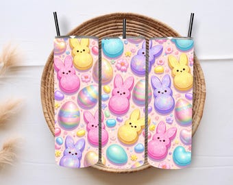 Easter Bunny Tumbler Wrap, Glitter Peeps, Pastel Eggs, 20oz Skinny Tumbler Design (Digital Download)