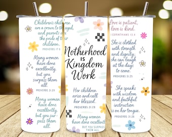 Christliche Mom Tumbler Wrap PNG: Mutterschaft ist Königreichsarbeit, Bibelverse (Digitaler Download)