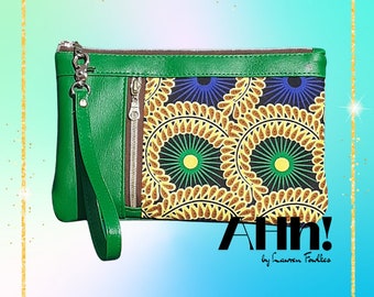 Green Ankara Zippy Clutch