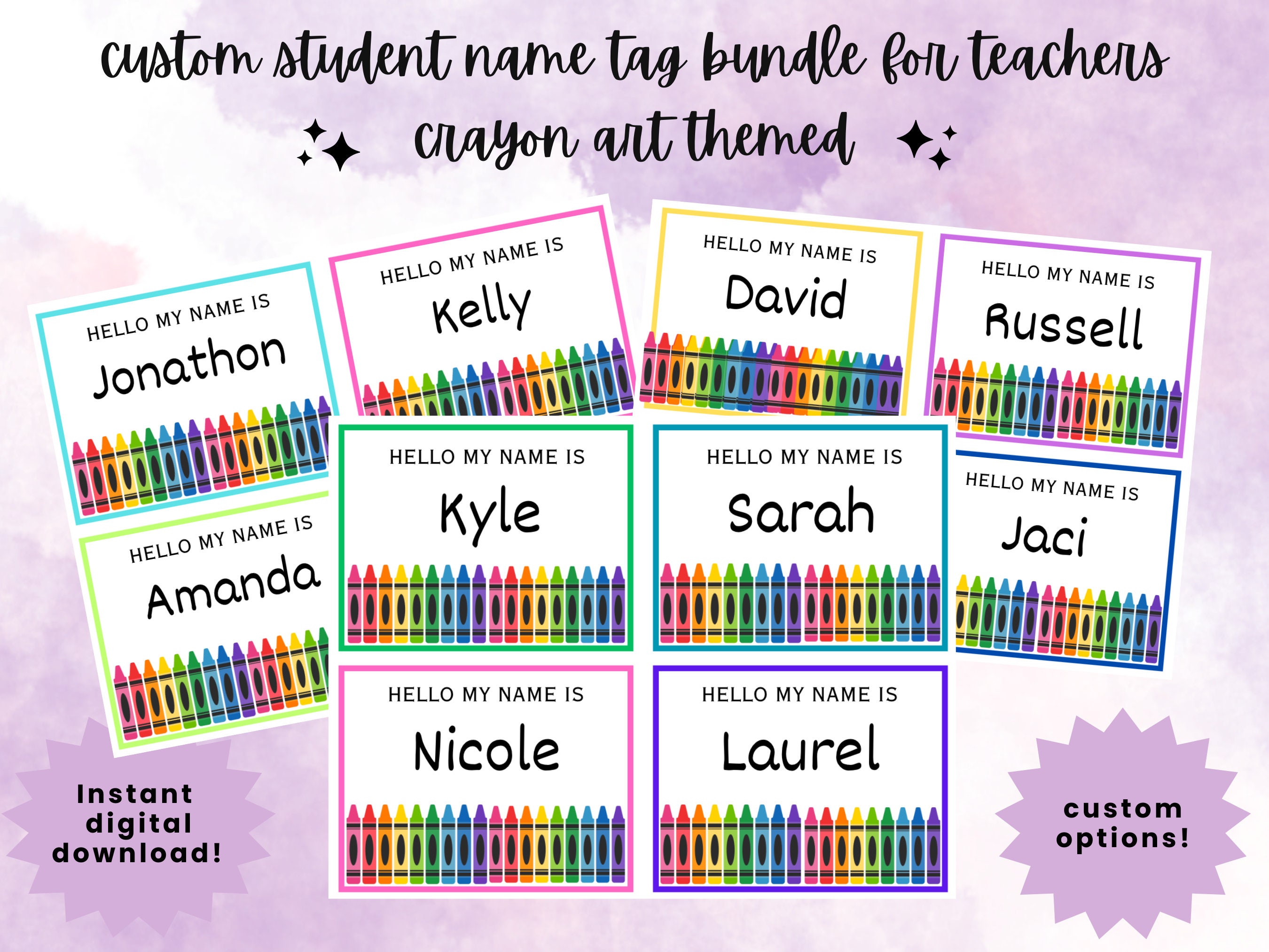 Crayons Name Tag Set for Classroom Editable Name Tag Custom Printable Crayons Name Tag Set for Classroom Editable Name Tag Custom Printable