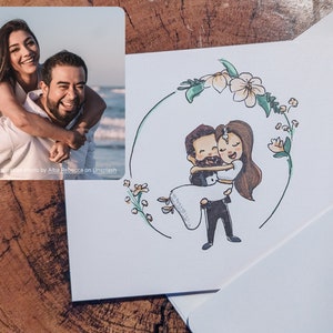 Biglietto di nozze personalizzato disegnato a mano