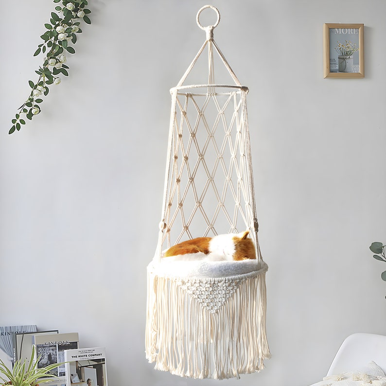 Macrame Cat Bed Woven Ceiling Hanging Pet Hammock Unique Etsy