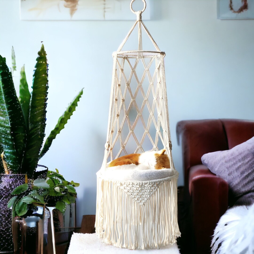 Macrame Cat Bed Woven Ceiling Hanging Pet Hammock Unique Etsy