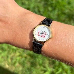 Vintage Gold Buchliebhaber Uhr | Gesicht gold | funktioniert nicht | schwarzem Echtlederband | trendig
