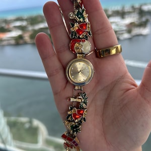 Vintage 1990er Jahre Jennie B Weihnachtsuhr | Gold | NICHT gearbeitet | tolles Urlaubsaccessoire! Geschenk für Mama
