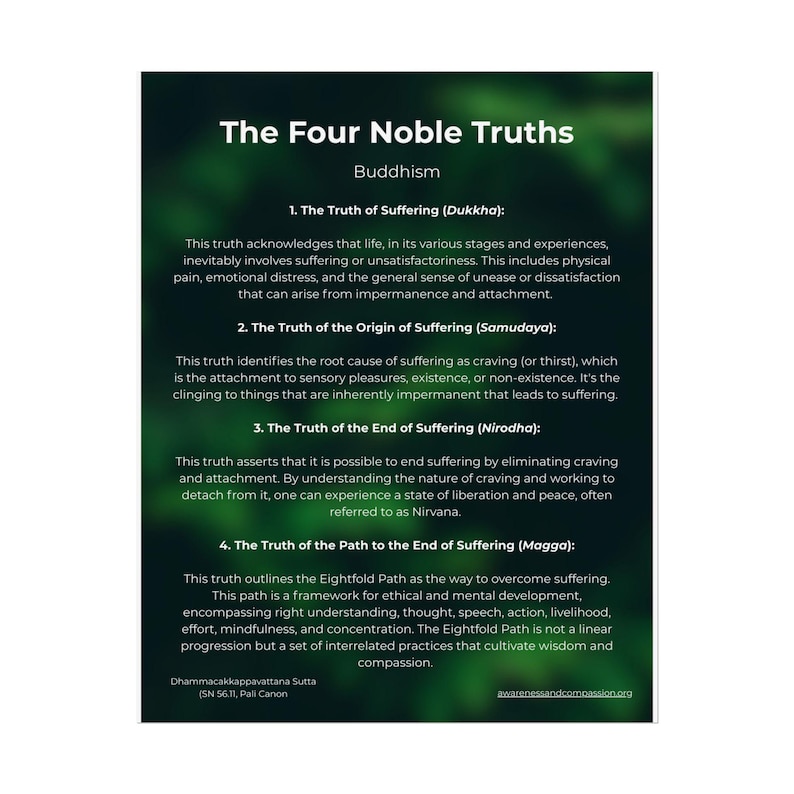 Four Noble Truths Poster | Buddhist Wall Art | Buddha Teaching | Dharma ...