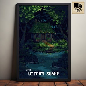 Stardew Valley Travel Poster, Visit Witch&#39;s Swamp, Stardew Valley Inspired Pixel Art, Witch&#39;s Hut, Video Game Art, Physical Poster