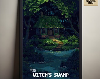 Stardew Valley Travel Poster, Visit Witch's Swamp, Stardew Valley Inspired Pixel Art, Witch's Hut, Video Game Art, Physical Poster