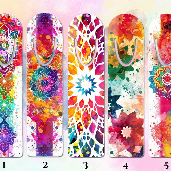 Watercolor Rangoli Pattern Bookmark Collection: Indian Art for Reading Lovers, Unique Cultural Gift, Joyful Colors, Geometric Design