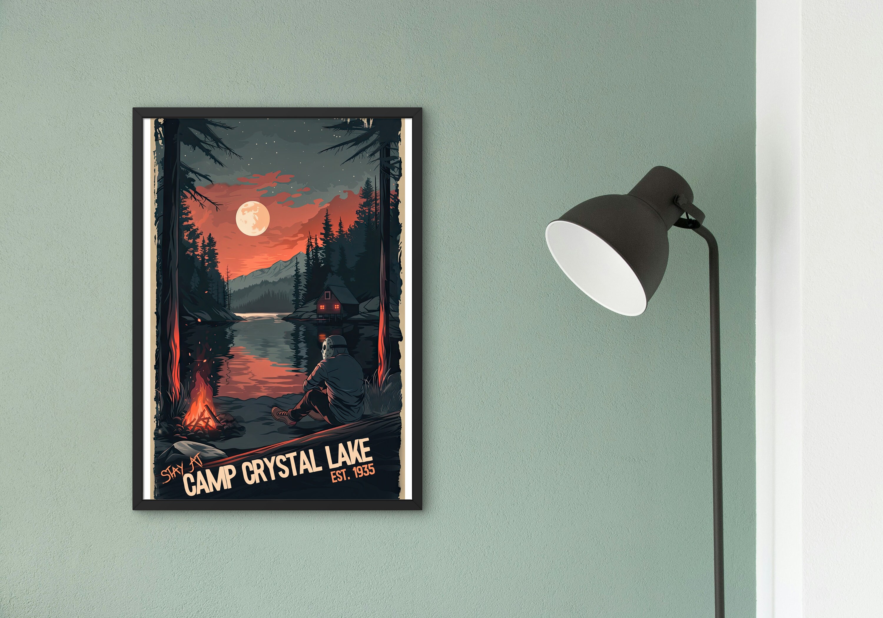 Stay at Camp Crystal Lake Poster, Ets. 1935, Horror Art Poster