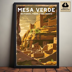 Parque Nacional Mesa Verde, pôsteres do Parque Nacional do Colorado, presente para acampamento e caminhada, minimalista, impressão em estilo vintage, download digital