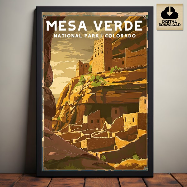 Mesa Verde National Park, Colorado National Park Posters, Camping and Hiking gift, Minimalist, Vintage Style Print, Digital Download