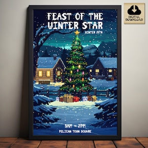 Stardew Valley Feast of the Winter Star, Winter Event, Stardew Valley Inspired Pixel Art, Pelican Town, Video Game Art, Digital Download
