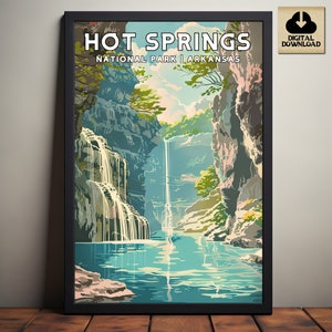 Hot Springs National Park, Arkansas National Park Posters, Camping and Hiking gift, Minimalist, Vintage Style Print, Digital Download