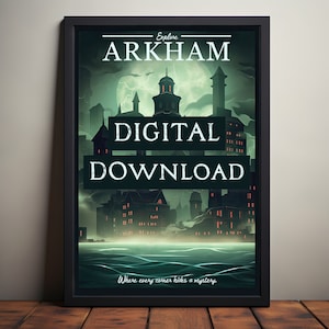 Arkham (Call of Cthulhu) Reise Poster Digital Download, Physisches Poster, HP Lovecraft, Lovecraftian Horror, Cthulhu Mythos, Cthullu Poster