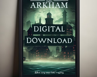 Arkham (Call of Cthulhu) Travel Poster Digital Download, Physical Poster, HP Lovecraft, Lovecraftian Horror, Cthulhu Mythos, Cthullu Poster