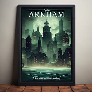 Arkham (Call of Cthulhu) Travel Poster, Physical Poster, HP Lovecraft, Lovecraftian Horror, Cthulhu Mythos, Cthullu Poster