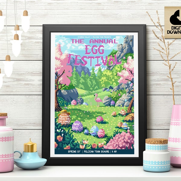The Annual Egg Festival, Stardew Valley Event Poster, Stardew Valley Inspired Pixel Art, Easter Egg, Video Game Art, Digital Download