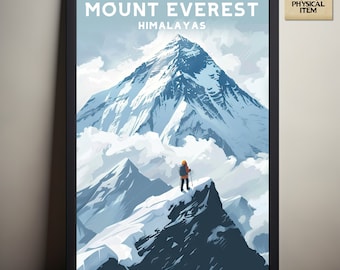 Everest, Himalaya, alpinista, poster nella natura selvaggia, minimalista, stampa in stile vintage, poster fisico