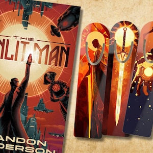 Marcador de libros The Sunlit Man, inspirado en Brandon Sanderson, colección de arte, Sun Sword, marcador de metal, arte de fan inspirado en Cosmere