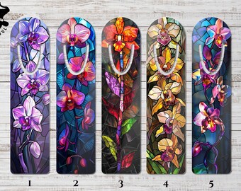 Orchid Blossom Stained Glass Metal Bookmark Set: Floral Page Marker for Books! Gift for Her, 3D Realism, Handcrafted Book Accessory
