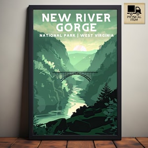 New River Gorge National Park, West Virginia National Park Poster, Camping and Hiking gift, Minimalist, Vintage Style Print, Physical Poster