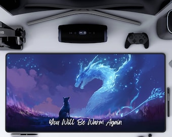 The Dog and Dragon Desk Mat, Stormlight Archive, Gaming Mouse Pad, Novelty Desk Accessories, Office Decor, Draconic Fantasy Desk Mat