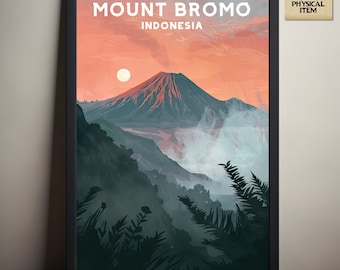 Mount Bromo, Ost Java Indonesien, Vulkan Kunst, Wildnis Poster, minimalistisch, Vintage Stil Druck, Physisches Poster