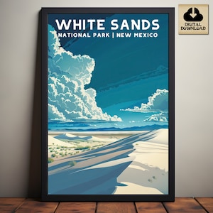 White Sands National Park, New Mexico National Park Poster, Camping and Hiking gift, Minimalist, Vintage Style Print, Digital Download