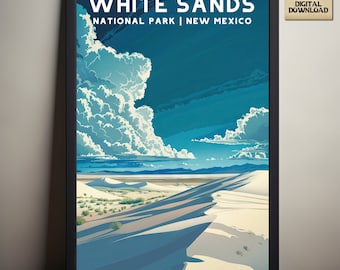 White Sands National Park, New Mexico National Park Poster, Camping and Hiking gift, Minimalist, Vintage Style Print, Digital Download